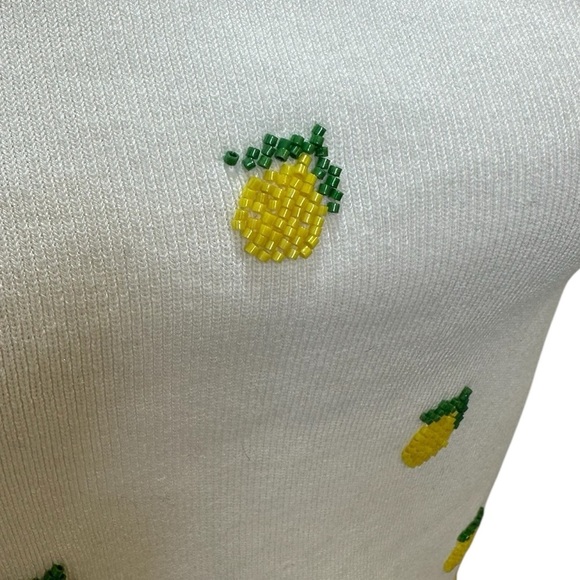 White Beaded Pineapple Print Women's Sweater Top size L - Picture 6 of 7